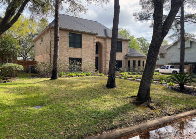 A house with trees and bushes in front of it